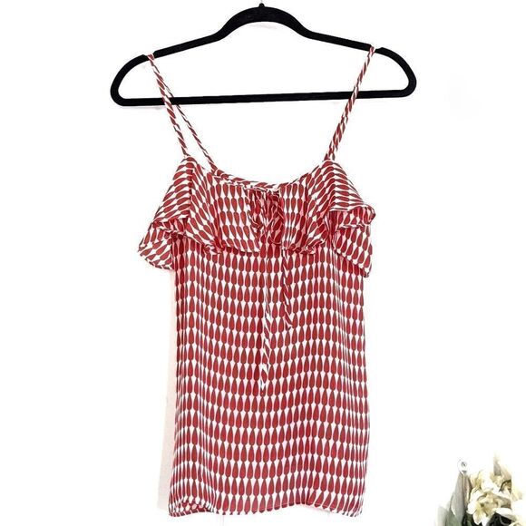 Tucker Ruffle Camisole Red Teardrop in Double Georgette Silk - Picture 2 of 8